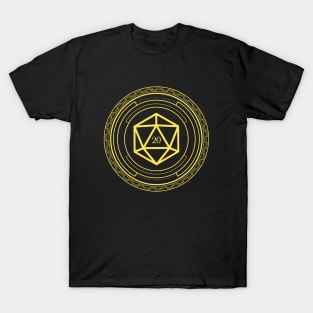 Minimalist Geometric Polyhedral D20 Dice Yellow Tabletop Roleplaying RPG Gaming Addict T-Shirt